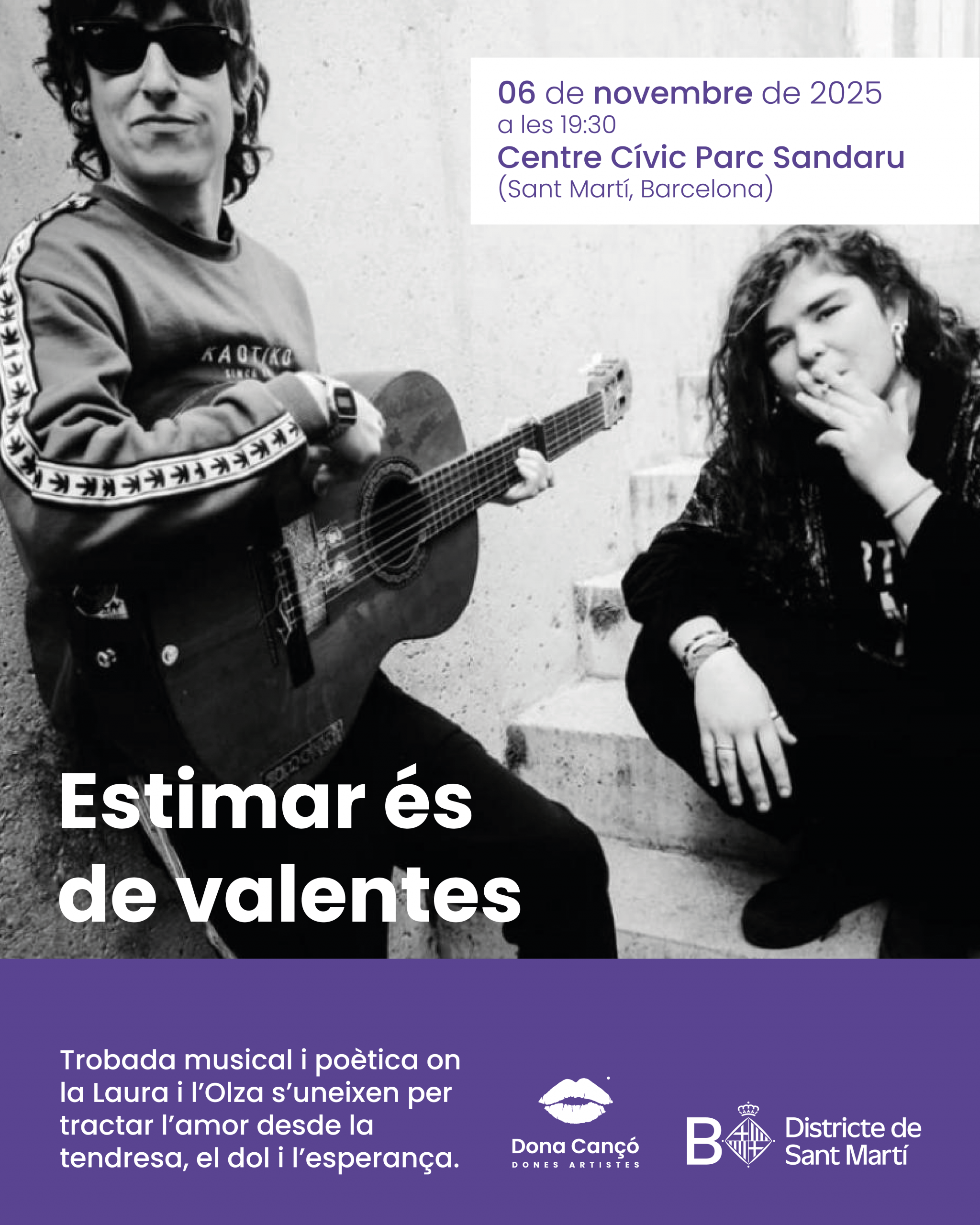 Dijous 6 de novembre, trobada musical i poètica a Barcelona: "Estimar és de valentes".